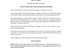 Quyết định 40/2017/QĐ-UBND bãi bỏ Quyết định 5371/QĐ-UBND kinh phí khuyến công Hồ Chí Minh