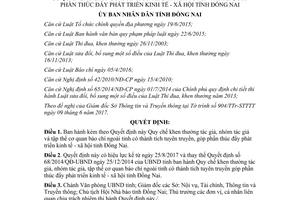 Quyết định 28/2017/QĐ-UBND khen thưởng tác giả cơ quan báo chí ngoài tỉnh Đồng Nai