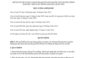 Quyết định 1309/QĐ-TTg 2017 đưa nội dung quyền con người vào chương trình giáo dục quốc dân