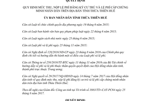 Quyết định 71/2017/QĐ-UBND mức thu nộp lệ phí đăng ký cư trú cấp chứng minh nhân dân Huế
