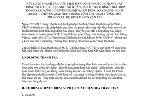 Thông báo 2222/TB-TTCP 2017 kết luận thanh tra dự án đầu tư theo hình thức hợp đồng xây dựng