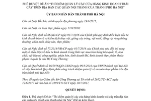 Quyết định 5848/QĐ-UBND 2017 Đề án thí điểm quản lý cửa hàng trái cây Hà Nội