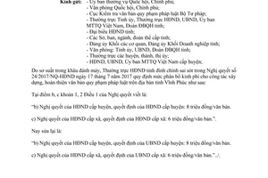 Công văn 239/HĐND-TH1 2017 đính chính Nghị quyết 24/2017/NQ-HĐND Vĩnh Phúc
