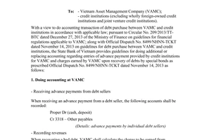 Official dispatch 925/NHNN-TCKT accounting bad debt purchase between VAMC credit institutions