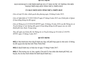 Quyết định 70/2017/QĐ-UBND phối hợp quản lý nhà nước về thông tin đối ngoại Thừa Thiên Huế