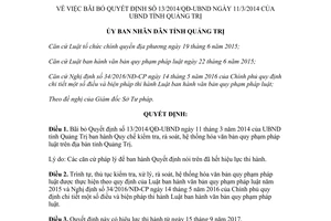 Quyết định 16/2017/QĐ-UBND bãi bỏ Quyết định 13/2014/QĐ-UBND Quảng Trị