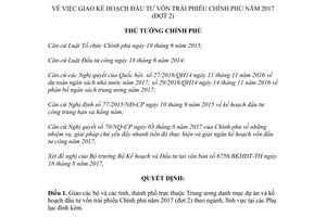 Quyết định 1300/QĐ-TTg 2017 giao kế hoạch đầu tư vốn trái phiếu Chính phủ