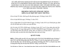 Nghị quyết 22/2017/NQ-HĐND sửa đổi Nghị quyết bổ sung dự án cần thu hồi đất Sóc Trăng