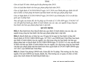 Quyết định 25/2017/QĐ-UBND trách nhiệm các cấp ngành ban hành văn bản pháp luật Vĩnh Phúc