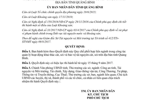Quyết định 33/2017/QĐ-UBND phối hợp liên ngành quản lý hoạt động khai thác cát sỏi Quảng Bình