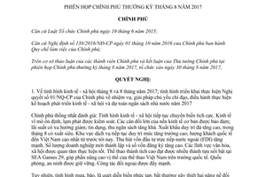 Nghị quyết 84/NQ-CP 2017 về phiên họp Chính phủ thường kỳ tháng 8