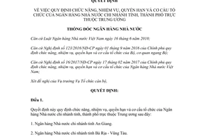 Quyết định 1692/QĐ-NHNN 2017 chức năng quyền hạn cơ cấu chi nhánh Ngân hàng Nhà nước