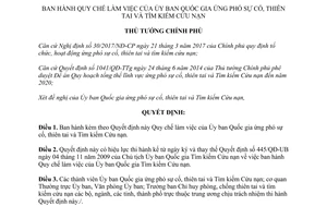 Quyết định 1303/QĐ-TTg 2017 Quy chế ứng phó sự cố thiên tai Tìm kiếm Cứu nạn