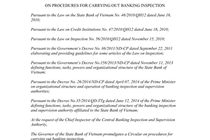 Circular 36/2016/TT-NHNN on procedures for carrying out banking inspection