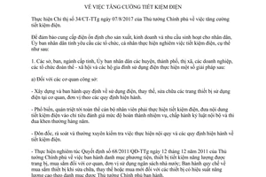 Chỉ thị 14/CT-UBND 2017 tăng cường công tác tiết kiệm điện Nghệ An