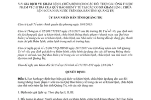 Quyết định 20/2017/QĐ-UBND giá dịch vụ khám chữa bệnh Quỹ Bảo hiểm y tế Quảng Trị