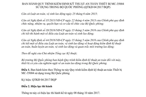 Thông tư 200/2017/TT-BQP Quy trình kiểm định kỹ thuật an toàn Thiết bị MC-35004