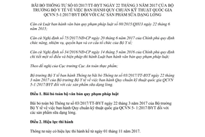 Thông tư 36/2017/TT-BYT bãi bỏ Quy chuẩn kỹ thuật quốc gia QCVN 5-1:2017/BYT