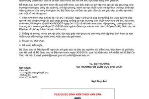 Công văn 4180/BGDĐT-GDTC 2017 báo cáo tình hình triển khai phòng chống tai nạn đuối nước