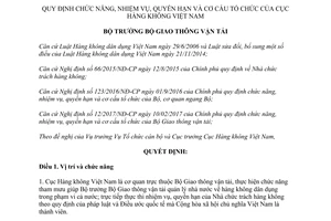 Quyết định 2606/QĐ-BGTVT 2017 nhiệm vụ quyền hạn cơ cấu tổ chức  Cục Hàng không Việt Nam