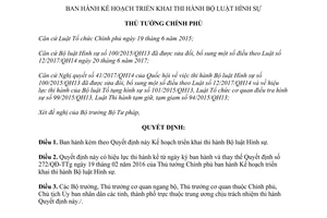 Quyết định 1359/QĐ-TTg 2017 Kế hoạch triển khai thi hành Bộ luật Hình sự