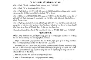 Quyết định 34/2017/QĐ-UBND chế độ thu nộp  phí khai thác sử dụng tài liệu đất đai Lạng Sơn