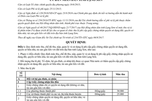 Quyết định 48/2017/QĐ-UBND mức thu lệ phí cấp giấy chứng nhận quyền sử dụng đất Lạng Sơn