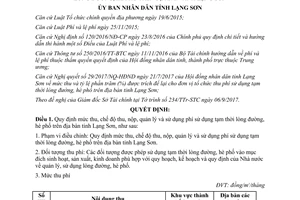 Quyết định 29/2017/QĐ-UBND quản lý sử dụng phí sử dụng tạm thời lòng đường hè phố Lạng Sơn