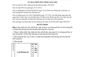 Quyết định 30/2017/QĐ-UBND mức thu phí bảo vệ môi trường khai thác khoáng sản Lạng Sơn
