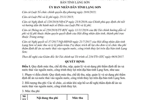 Quyết định 37/2017/QĐ-UBND phí thẩm định xả nước thải vào nguồn nước Lạng Sơn