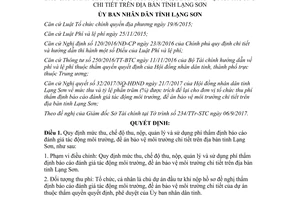 Quyết định 32/2017/QĐ-UBND mức thu phí báo cáo đánh giá tác động môi trường Lạng Sơn