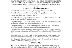 Quyết định 45/2017/QĐ-UBND Bảng giá hoa màu mật độ cây trồng Bảng giá nhà ở Ninh Thuận