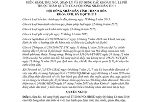 Nghị quyết 65/2017/NQ-HĐND mức thu miễn giảm thu nộp sử dụng khoản phí lệ phí Thanh Hóa