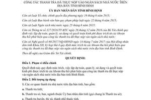 Quyết định 36/2017/QĐ-UBND mức trích lập dự toán quản lý sử dụng quyết toán kinh phí Bình Định