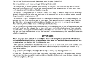 Nghị quyết 26/2017/NQ-HĐND mức giá dịch vụ khám chữa bệnh Vĩnh Phúc