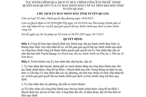 Quyết định 846/QĐ-UBND 2017 Danh mục thủ tục hành chính tiếp nhận hồ sơ Tuyên Quang