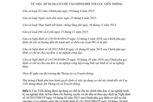 Quyết định 39/2017/QĐ-TTg áp dụng cơ chế tài chính đối với Cục Viễn thông