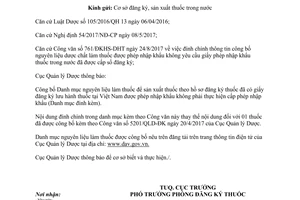 Công văn 13686/QLD-ĐK 2017 đính chính danh mục nguyên liệu làm thuốc được cấp phép nhập khẩu