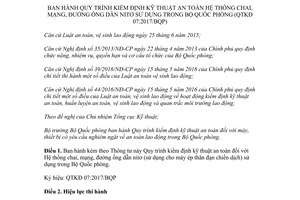 Thông tư 204/2017/TT-BQP kiểm định kỹ thuật an toàn Hệ thống chai mạng đường ống dẫn nitơ