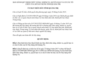 Quyết định 25/2017/QĐ-UBND chức năng nhiệm vụ quyền hạn Sở Xây dựng Quảng Trị