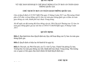Quyết định 345/QĐ-UBATGTQG 2017 Quy chế hoạt động của Ủy ban An toàn giao thông Quốc gia
