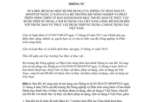 Circular 15/2017/TT-BNNPTNT amendment 03/2016/TTBNNPTNT banned plant protection substances