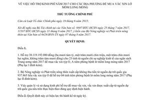 Quyết định 1358/QĐ-TTg 2017 hỗ trợ kinh phí cho địa phương để mua vắc xin lở mồm long móng