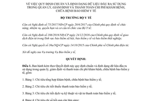 Quyết định 4210/QĐ-BYT 2017 dữ liệu đầu ra trong thanh toán chi phí khám chữa bệnh y tế