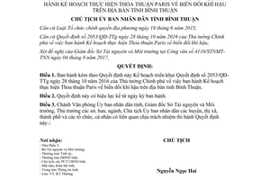 Quyết định 2495/QĐ-UBND 2017 triển khai Quyết định thực hiện Thỏa thuận Paris Bình Thuận