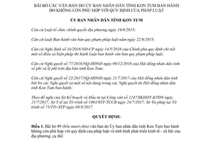 Quyết định 41/2017/QĐ-UBND bãi bỏ văn bản không còn phù hợp quy định pháp luật Kon Tum