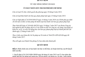 Quyết định 4571/QĐ-UBND 2017 đính chính văn bản do thành phố Hồ Chí Minh ban hành