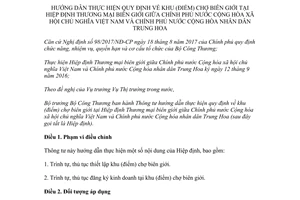 Thông tư 17/2017/TT-BCT hướng dẫn khu chợ biên giới Hiệp định Thương mại Việt Nam Trung Hoa