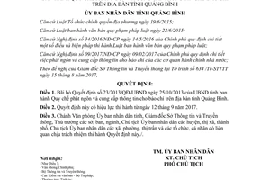 Quyết định 34/2017/QĐ-UBND bãi bỏ Quyết định 23/2013/QĐ-UBND Quy chế phát ngôn Quảng Bình