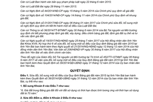 Quyết định 15/2017/QĐ-UBND sửa đổi Quy định Bảng giá đất Yên Bái 2015